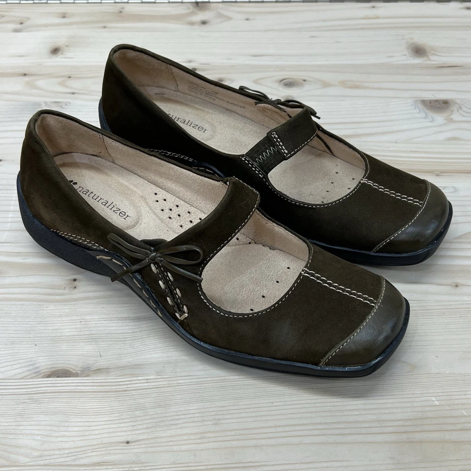 Zapatos Naturalizer Mujer 7M Diario Marrón Gamuza Cuero Mary Jane Bow Foto 1 de 4
