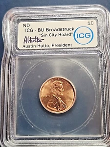 1998 Broadstruck Lincoln Penny - BU Error - ICG - Austin Hutto hand Signed - Picture 1 of 2