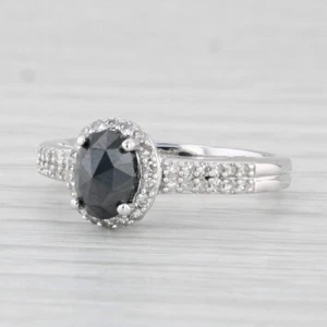 0.81ctw Oval Black Diamond Halo Ring 14k White Gold Size 5 Engagement - Picture 1 of 10
