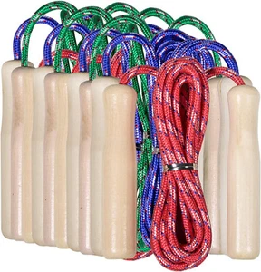 10x Kinder Holzgriff Springseil Kinder bunt Spielplatz Springseil - Bild 1 von 5