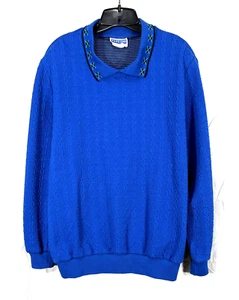 VTG CAPE COD Royal Blue CABLE KNIT Banded Hem ARGYLE TRIM Sweater Top Sz 20W - Picture 1 of 5