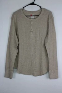 Women's Hanes Waffle Long Sleeve Top with Buttons Taupe 2XL - Picture 1 of 4