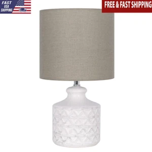 15 Inch Ceramic Table Lamp Diamond Weave Transitional Design Home Office White - Picture 1 of 6