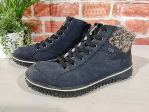 RIEKER BLACK ANKLE BOOTS UK 7.5 EU 41 FAUX NUBUCK LACE UP ZIP KNIT TOP SNEAKER - Picture 1 of 7