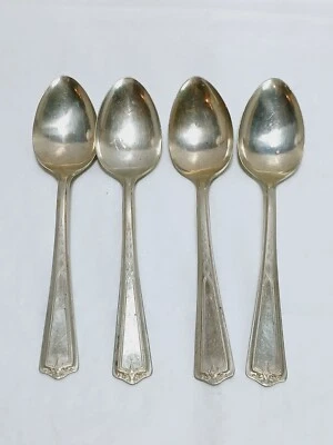 Lot of 4 Federal Solid Nickel Silver Dinner Spoons = 6" length = Vtg/Antique (?) - Image 1 of 4