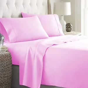 Set lenzuola 4 pezzi tasca extra profonda 800 TC cotone egiziano rosa tinta unita - Foto 1 di 11