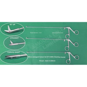 Ent Micro Pinze a Forbice Laringea Set di 3 Pezzi Dritte, Curve e 45° in su - Foto 1 di 4