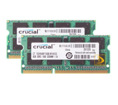 Crucial 2X 8GB 2Rx8 PC3-12800 DDR3 1600 SODIMM RAM Memory F MacBook pro Mid 2012 - Image 1 of 4