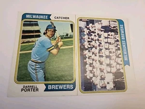 1974 Topps Milwaukee Brewers #194 Darrell Porter and #314 Brewers Team Card - Picture 1 of 6