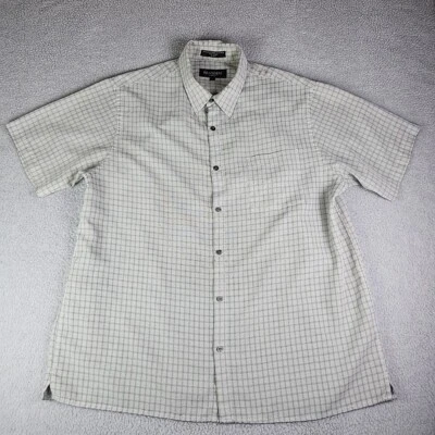 Camisa Brandini de manga corta con botones para hombre talla XL blanca patrón a cuadros Foto 1 de 4