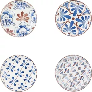 JunZiBuQi Ceramic 8" Pasta Soup Bowls 4 Brown Blue Patterned Dishes NIB See Pics - Picture 1 of 4