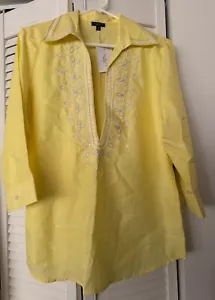 Nueva Blusa Top Talbots Bordada Cuello en V Profundo Manga 3/4 Amarilla Talla 12 - Imagen 1 de 10