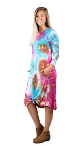 New Women's Simply Southern Pink Tie Dye Long Sleeve Knot Dress Size S #SS - Picture 1 of 1