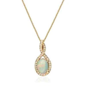 1.04 Ct Opal & Natural Diamond Prong Pendant 10K Solid Yellow Gold - Picture 1 of 4