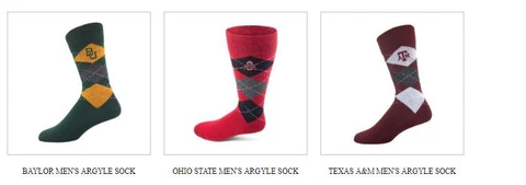 NCAA Team Logo on Adult Men Argyle Crew Socks by Two Feet Ahead Drop Down Below Cover