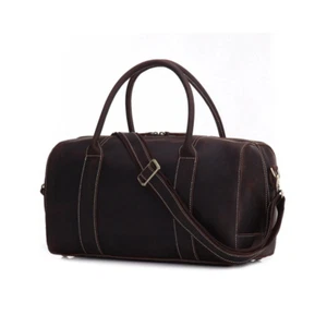 Vintage Genuine Full Grain Leather Travel Weekender Bag Dark Brown - Picture 1 of 5