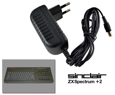RETRO GAME SUPPLY Power Supply for Sinclair ZX Spectrum +2 (Grey) - EU Plug AC Adapter PSU