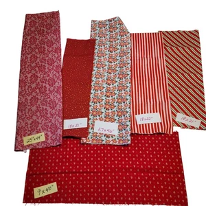 Cotton Fabric Lot 6 Pcs Christmas Red Green Floral Stripe 27x46–9x40" Holiday  - Picture 1 of 19