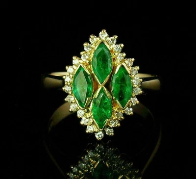 4.0 Ct Marquise Lab-Created Halo Emerald Wedding Ring 14K Yellow Gold Finish - Image 1 of 4