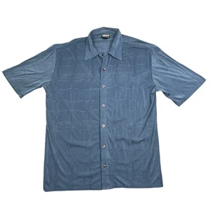 Epidemic Shirt Men's L Blue Poly Stretch Short Sleeve Button Up VTG USA Made Rib - Picture 1 of 13