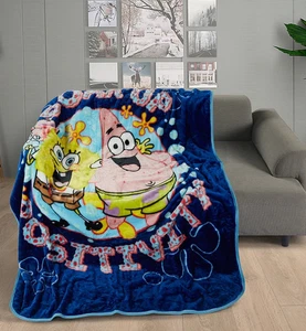 Spongebob Squarepants With Patrick Positivity Twin/Full Raschel Blanket 55" x 75 - Picture 1 of 3