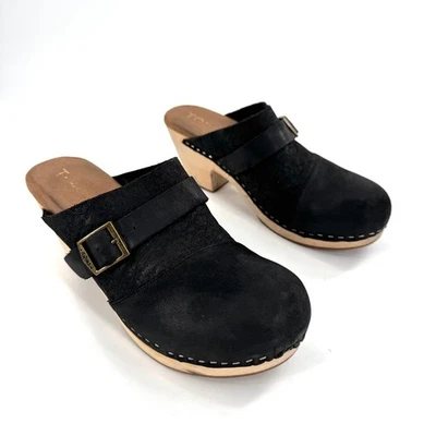 Zapatos de tacón zueco de cuero floral de gamuza negra TOMS Elisa para mujer talla 8,5 Foto 1 de 4