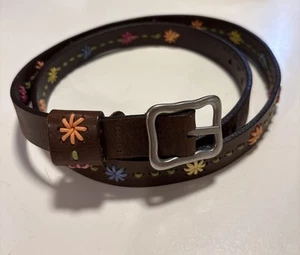 Dockers Leather Belt 40” Length Flower Embroidered Skinny Brown - Picture 1 of 9