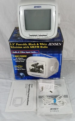 VINATGE JENSEN PORTABLE B&W TV RADIO 5" SCREEN J56-BWR BATTERY POWERED WALL CORD - Image 1 of 4