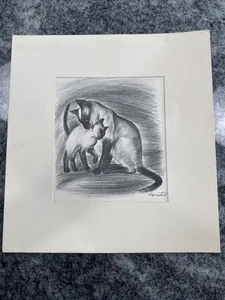 Siamese Cat mom And Kitten By Agnes Tait. Art Print 6x7 - Picture 1 of 8