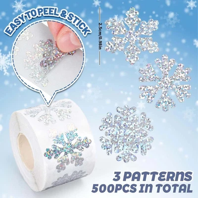 500pcs Reusable Christmas Window Snowflakes Stickers Clings Decal Decorations UK - Image 1 of 3