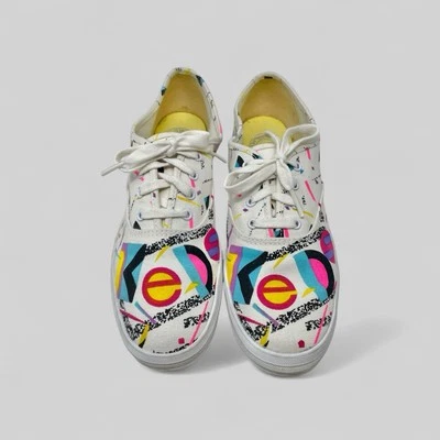 VTG Keds Shoes 90’s Neon Color Graffiti Geometric AOP Women’s 8.5 Made In Korea - Image 1 of 4