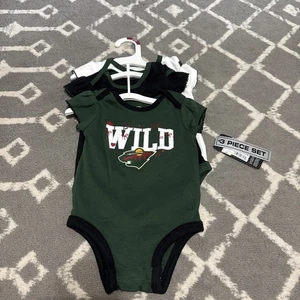 MN WILD Infant Black/Green One-piece Bodysuit 3-6 months set of 3 girls- ruffles - Picture 1 of 3