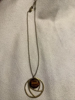 Kenneth Cole Tiger Eye & Gold-tone Pendant & 19" Chain.  D18 - Image 1 of 4