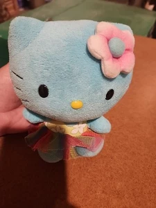 2014 Ty Hello Kitty Plüschtier Stofftier blau Hawaii Blumen Rock 6 Zoll - Bild 1 von 3
