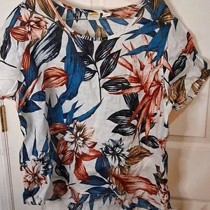 Nuova camicetta tropicale C&C California donna 100% lino floreale oversize 1X - Foto 1 di 4