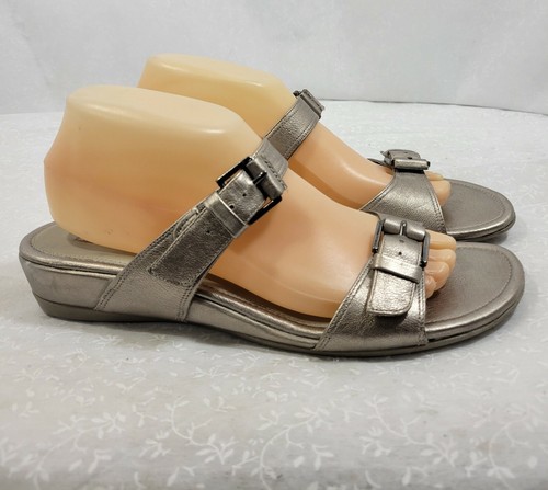 Ecco Womens Comfort Adjustable Buckle Straps Silver Strappy Sandal Size 10.5
