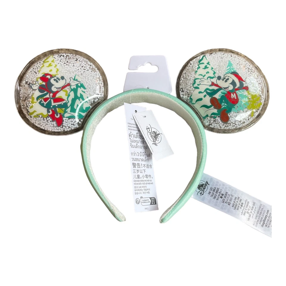 Disney Parks Mickey and Minnie Holiday Snow Globe Ears Headband For Adults