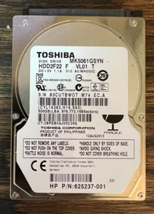 Toshiba 2.5-inch 500GB 7200RPM SATA MK5061GSYN 625237-001 - Picture 1 of 2