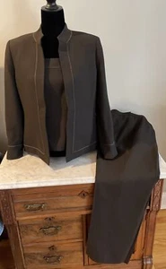 Kasper Vtg Petite 8 Pant Suit 3-Piece Women's Size~Brown Jacket/Tank/Pants EUC - Picture 1 of 10