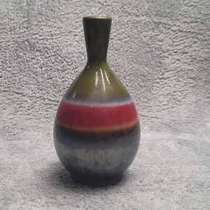 Vintage Pottery Porcelain Vase Green Red Blue 9 in - Picture 1 of 6