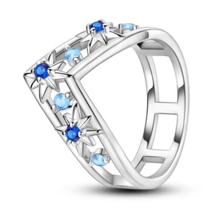 MULA Fine 925 Silver Finger Ring Blue AAA CZ Starlight Wishing For Women Jewelry - Picture 1 of 6