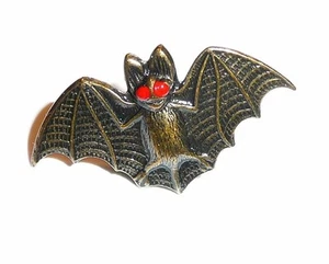Scary But Cute Bat Metal Button 1" x 5/8"  Halloween Bat Button - Big Red Eyes - Picture 1 of 6