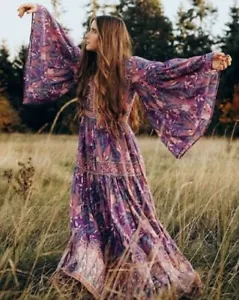 Spell & The Gypsy Dress Size S Bianca Purple Wisteria Gown Maxi Flared Sleeves - Picture 1 of 15