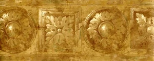 Metallic Gold Brown Faux Craved Floral Medallion Architectural Wallpaper Border - Picture 1 of 4