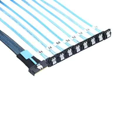 MCIO SFF-8654 8i PCI-E Ultraport Slimline 5.0 To 8X SATA 90 Degree Female Cable - Image 1 of 4