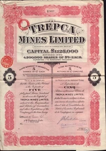 TREPCA MINES LTD Kosovo / Yugoslavia - Lead Zinc Silver - iss London UK 1937 - Imagen 1 de 2