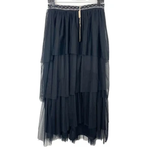 NEW FROCK AND FRILL black Mesh Tiered ruffle tulle Maxi skirt beaded Size 10 - Picture 1 of 11