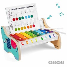 Wooden Xylophone Toy for Toddlers | 3 Classical Songs Included | Multi-Coloured