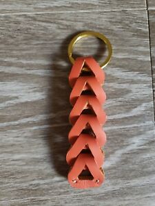 Handmade Leather Key Chain Orange With Gold Tone Split Ring