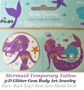 Mermaid Temporary Tattoos Body Art Body Jewelry Glitter Gems Face Back Leg Chest - Picture 1 of 4